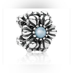 Authentic Retired Pandora March Birthday Blooms Aquamarine Charm S925